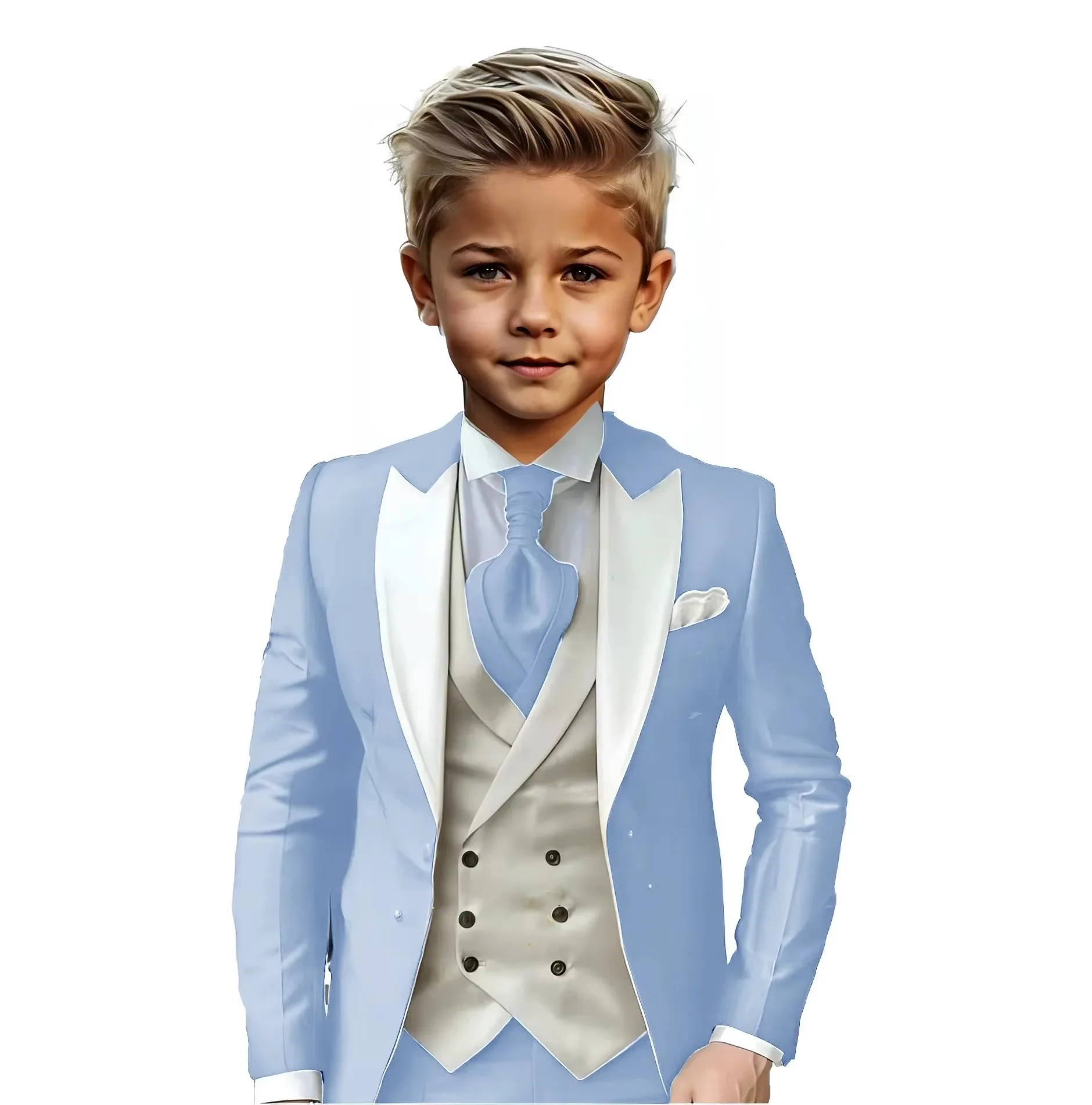 Stylish Boys Suit Wedding Tuxedo Solid Peak Lapel Jacket Vest Pants Party Prom 3 Piece Set Kids Formal Outfit 2-18 Years Old