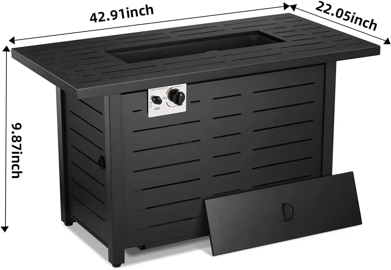 Fire Pit Propane Gas FirePit Table 43" Outdoor Fire Pit Rectangular Tabletop with Lid, Rain Cover, for Outside Garden Backyard