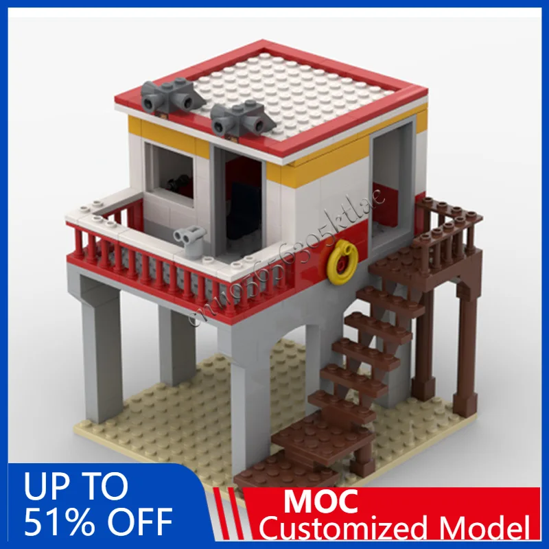 189개 조각 하우스 스트리트 비치 라이프가드 스테이션 개조형 MOC 맞춤형 모듈식 블록 브릭 창의적인 DIY 조립 장난감 선물