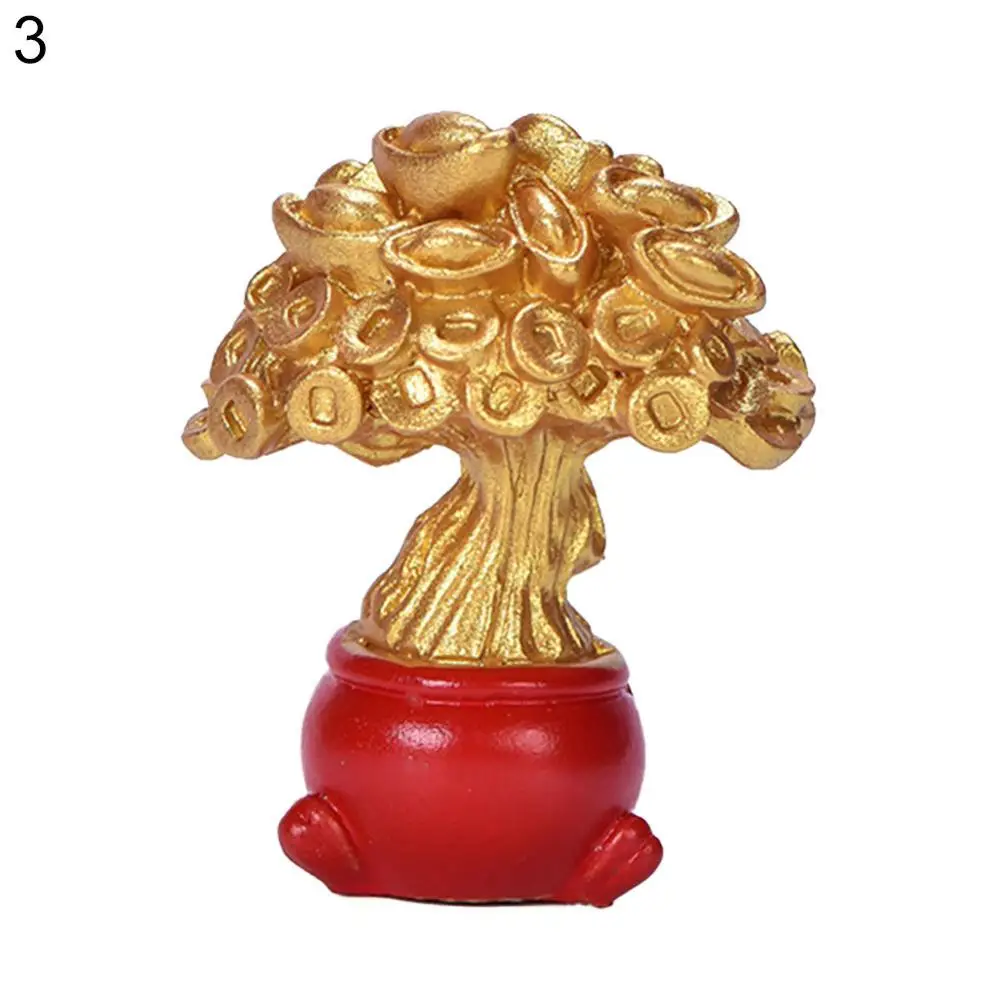 Mini Resin Fortune Tree Chinese Golden Ingot Home Office Desk Landscape Ornament Feng Shui Decoration Home Craft