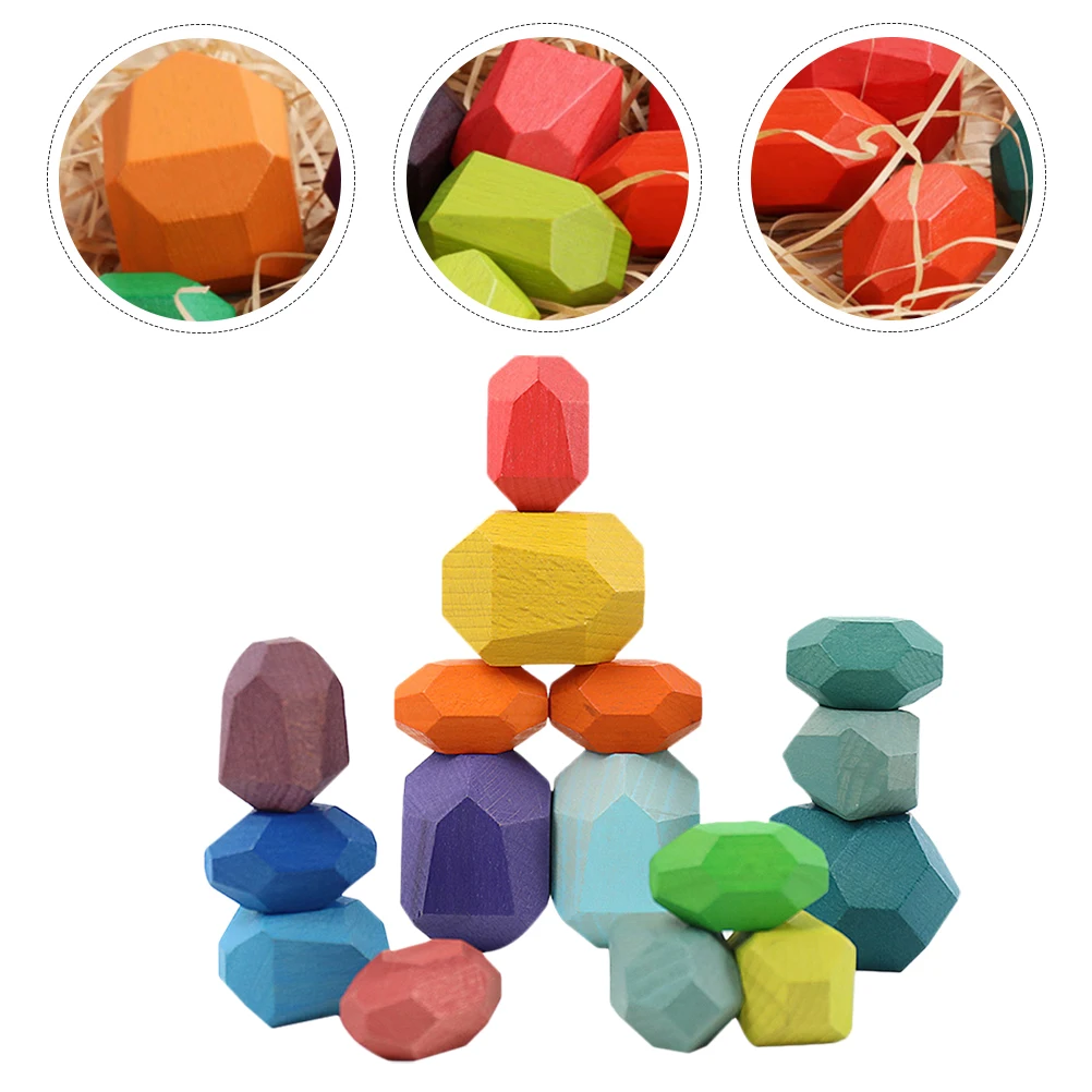 16 قطعة من مكعبات البناء الحجرية الخشبية التعليمية للأطفال الصغار، لعبة مكعبات آمنة للتطوير المعرفي