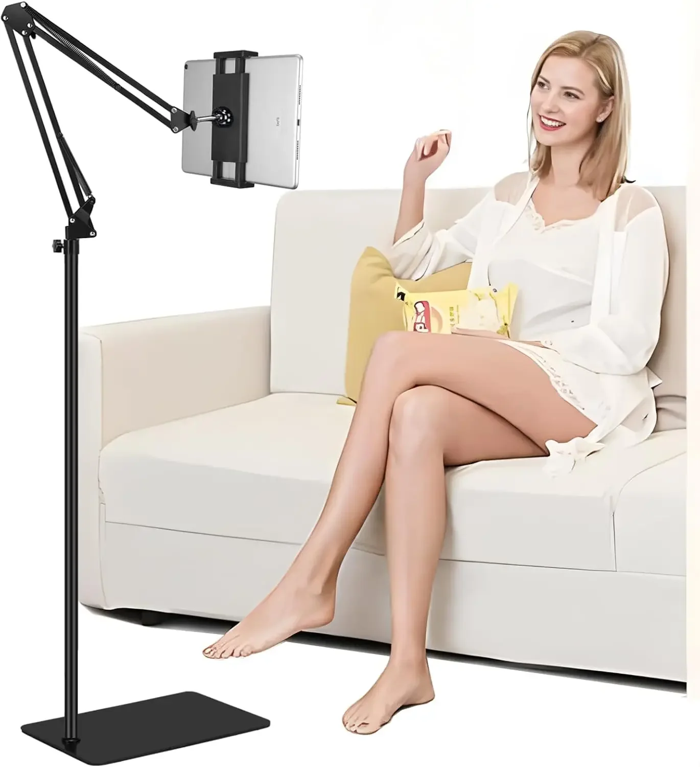 

6LB Tablet Floor Stand, Overhead Bed Phone Stand, Adjustable Arm, Compatible with iPad iPhone Galaxy Kindle