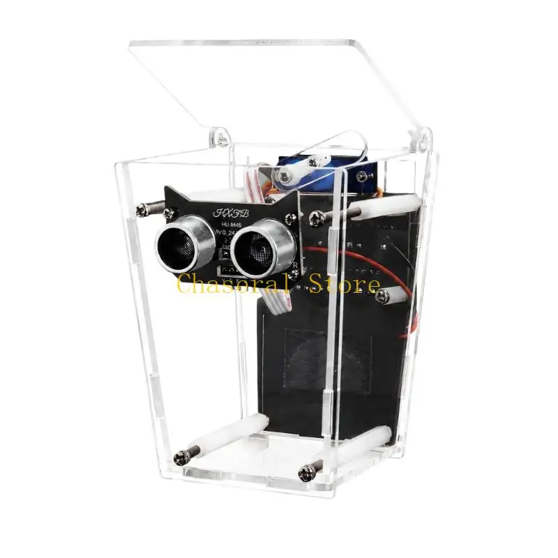 E7CE DIY Trash Can Electronics Project with Ultrasonic Servo Lid Motion and STEM Coding Assembly Practice for Students and