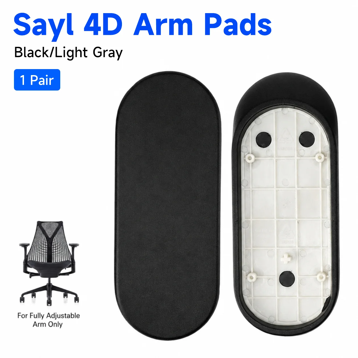 Herman Miller Sayl 4D Arm Pads Replacement Black/Light Gray 1 Pair Office Chair Armrest Pad Caps Repair Parts