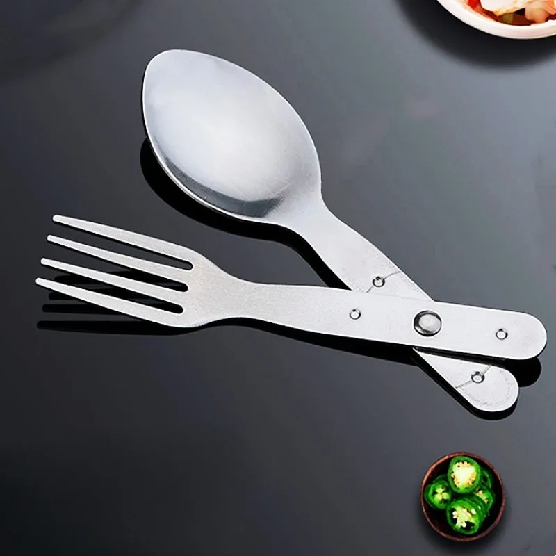 

304 Stainless Steel 2-in-1 Foldable Fork Portable Silver Spoon Multifunctional Camping Fork Space-saving Camping Spoon Outdoor