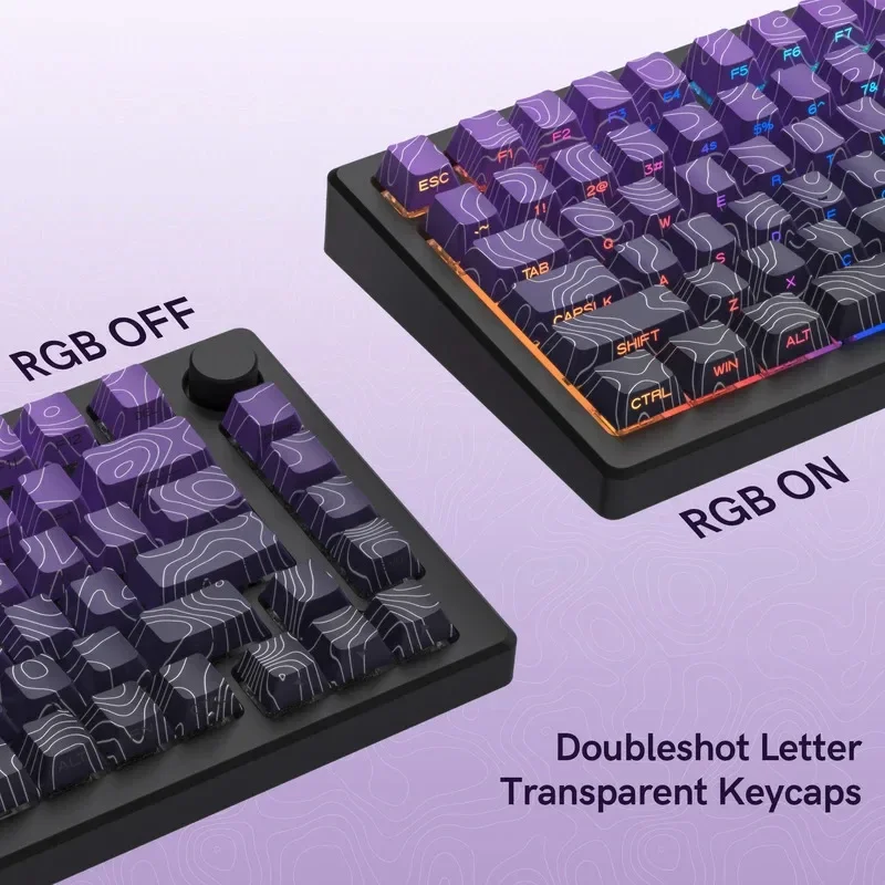 2026 New Purple Topographic Side Print Shine Through Keycaps 97/134+ Key Cherry Profile Double Shot Dye Sub PBT for MX Switch view 4