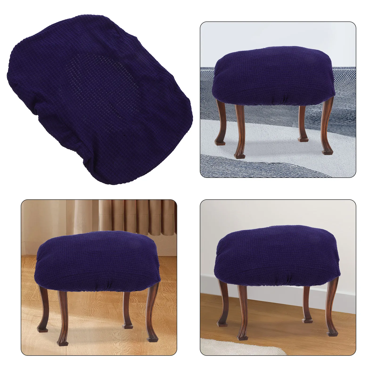 Stretchable Rectangular Footstool Cover Elastic Fit Washable Reusable Polyester Protector for Footrest Footstool Cover