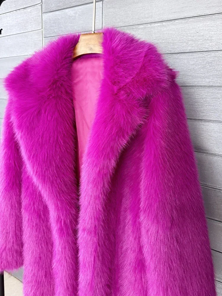 Winter Lapel Thicken White Faux Fur Coats Jacket for Women Outerwears 130cm Super Long Fluffy Faux Fur Coat Women Jacket