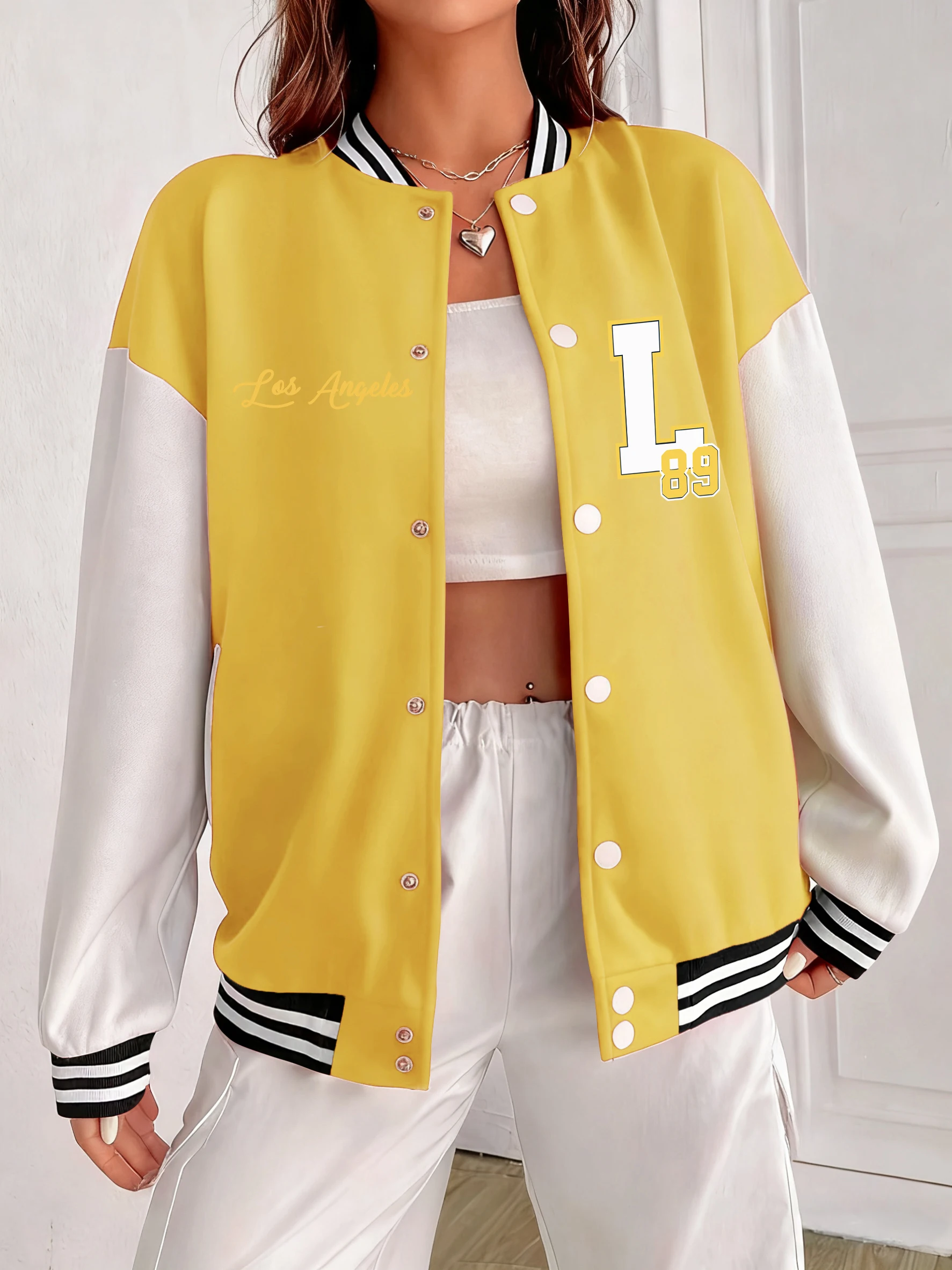 

Huge L And Number 89 Printing Baseball Uniform Woman Colorful Cotton Streetwear Autumn Unisex Jackets Loose American Coat