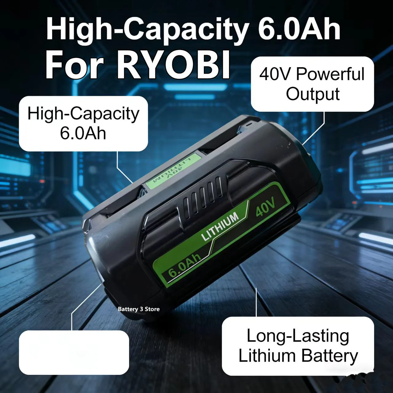 

for Ryobi 6.0Ah 40V Li-Ion Rechargeable Battery 40V Cordless Power Tools Battery OP4040 OP40501 OP4050 OP4060A RY40502 RY40200