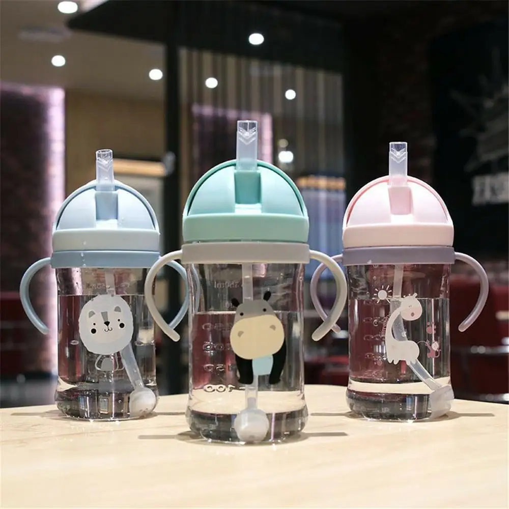 Training Portable Handle Water Bottle 350ML Cartoon Pattern Outdoor Child Drinking Bottle With Straw Baby Feeding Cup For Kids