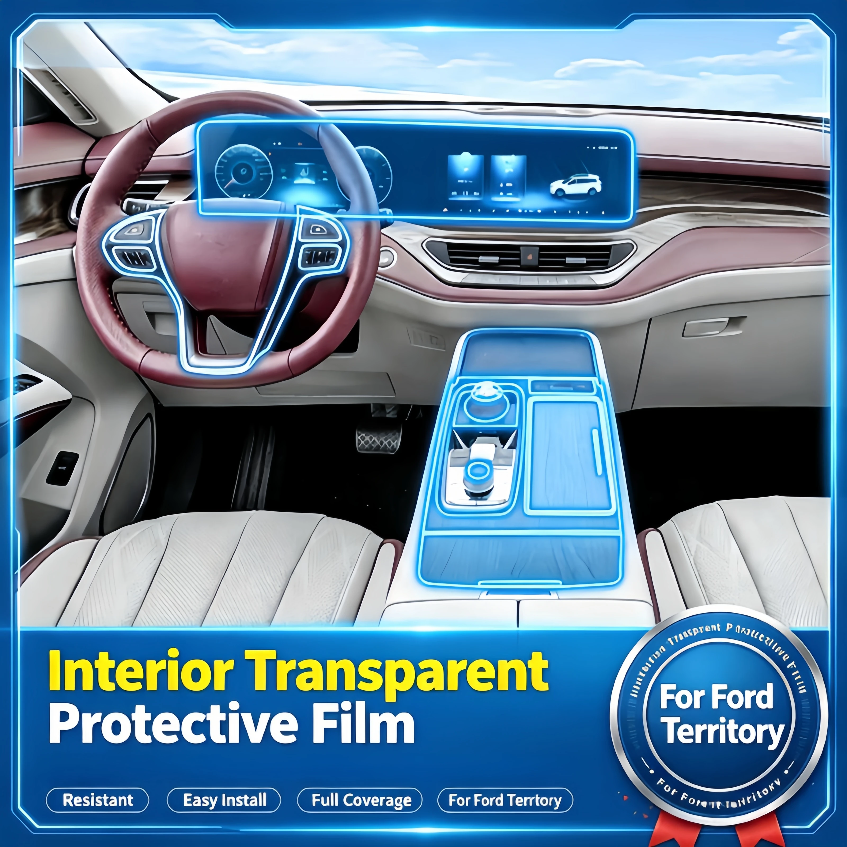 Film de protection transparent pour tableau de bord, levier de vitesse, console, écran de navigation, modification de l'écran de navigation, pour Ford Territory 2021