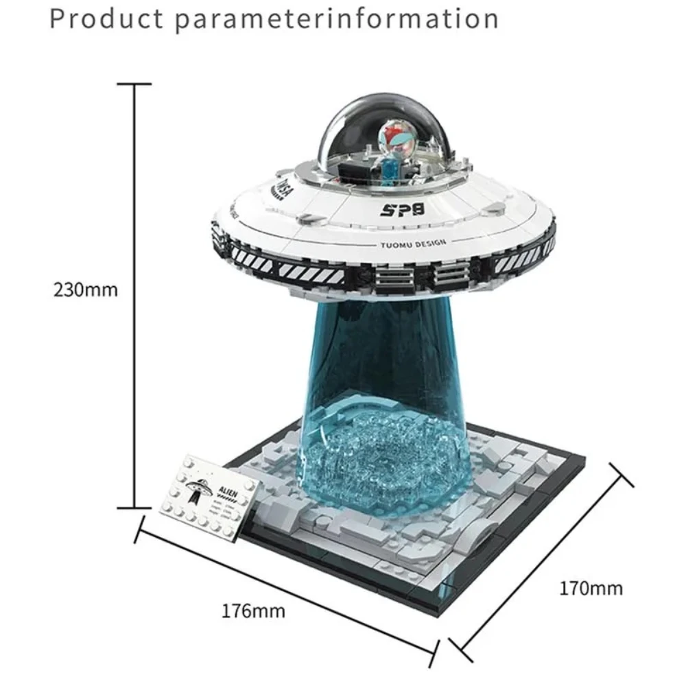 Technical Science and Education UFO Spaceship Building Blocks with LED Light Spacecraft Model Bricks Toys for Kids Gifts Boys