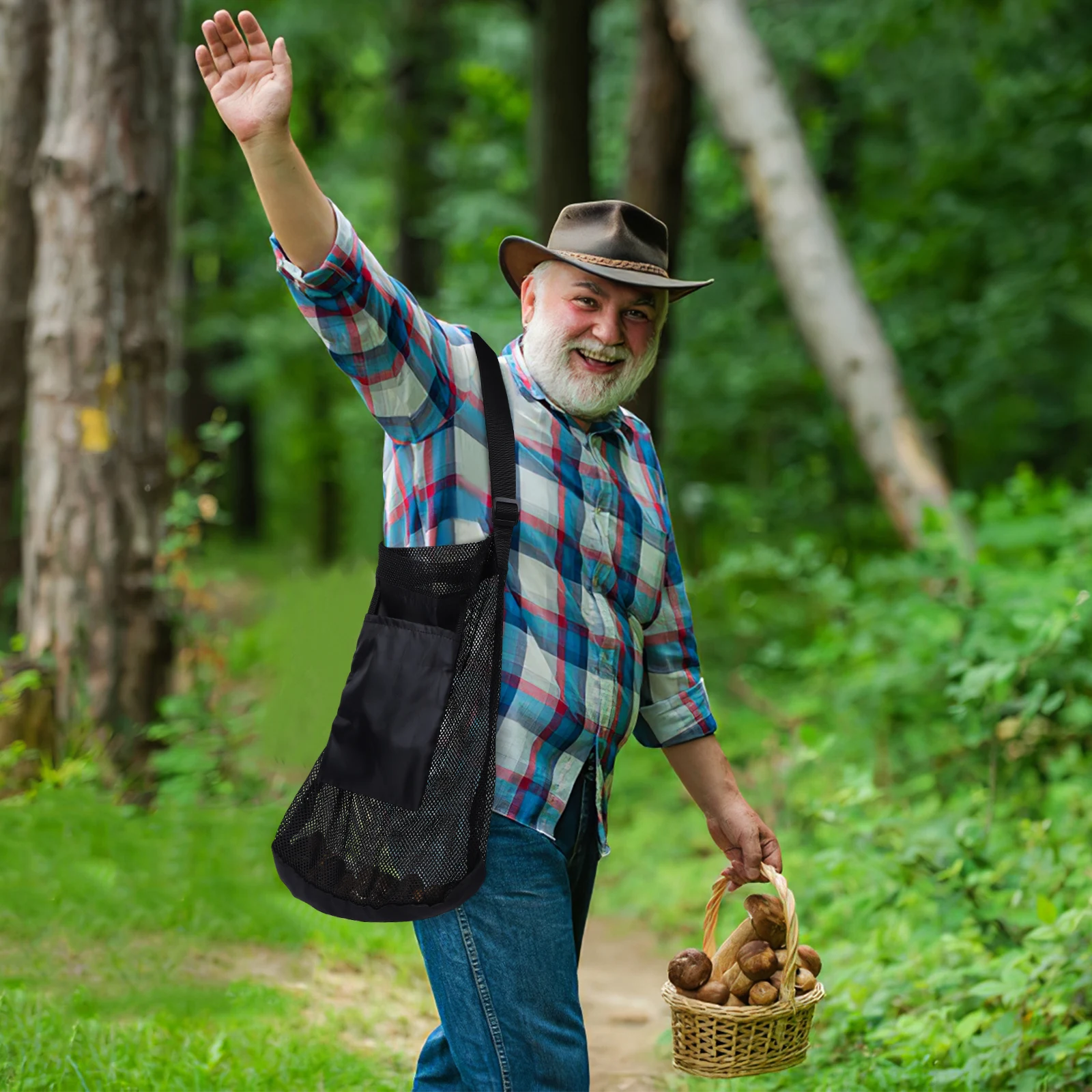 

2 Pcs Convenient Mushroom Gathering Bags Well Ventilated Storage Pouches Breathable Mesh with Shoulder Strap