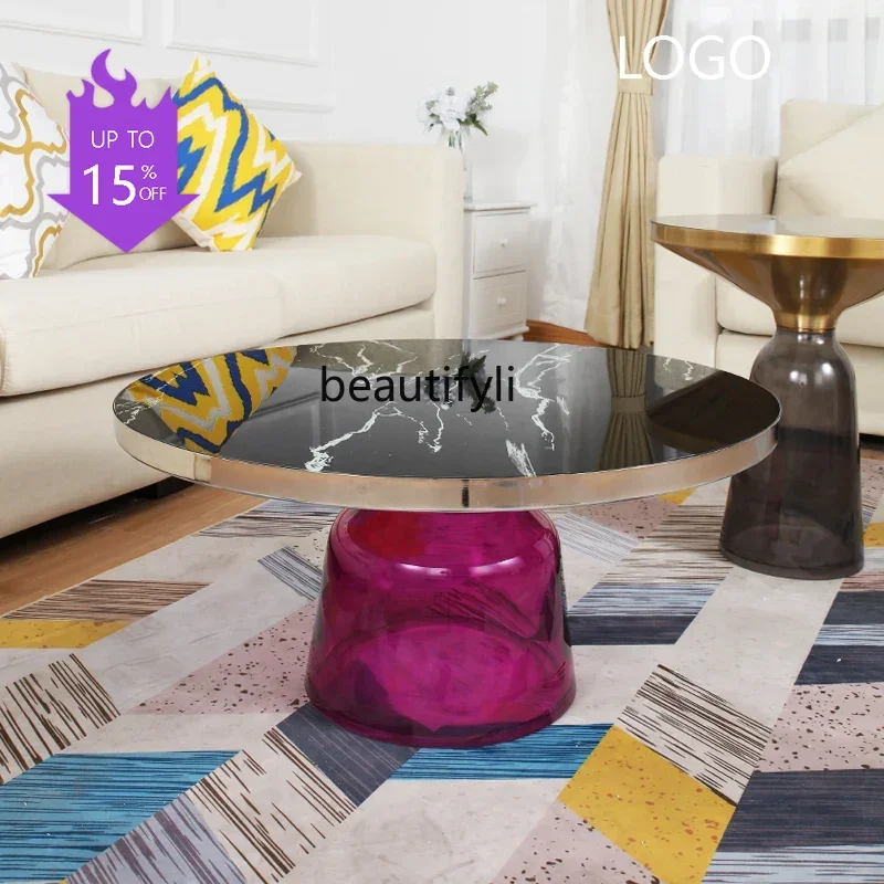 

PPP Creative color, round coffee table, designer marble modern simple coffee table small apartment light luxury
