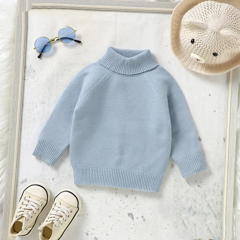 2024 New Boys Girls Turtleneck Sweater Knitted Autumn Winter Warm Children Clothes Solid Knit Pullovers Soft Sweaters Tops Shirt