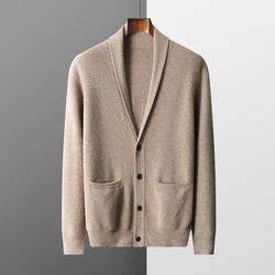 MVLYFLRT Cashmere Coat Men's V-Neck Cardigan Casual Solid Color Thickened Knit Jacket 100% Merino Wool Top Autumn Winter Warmth