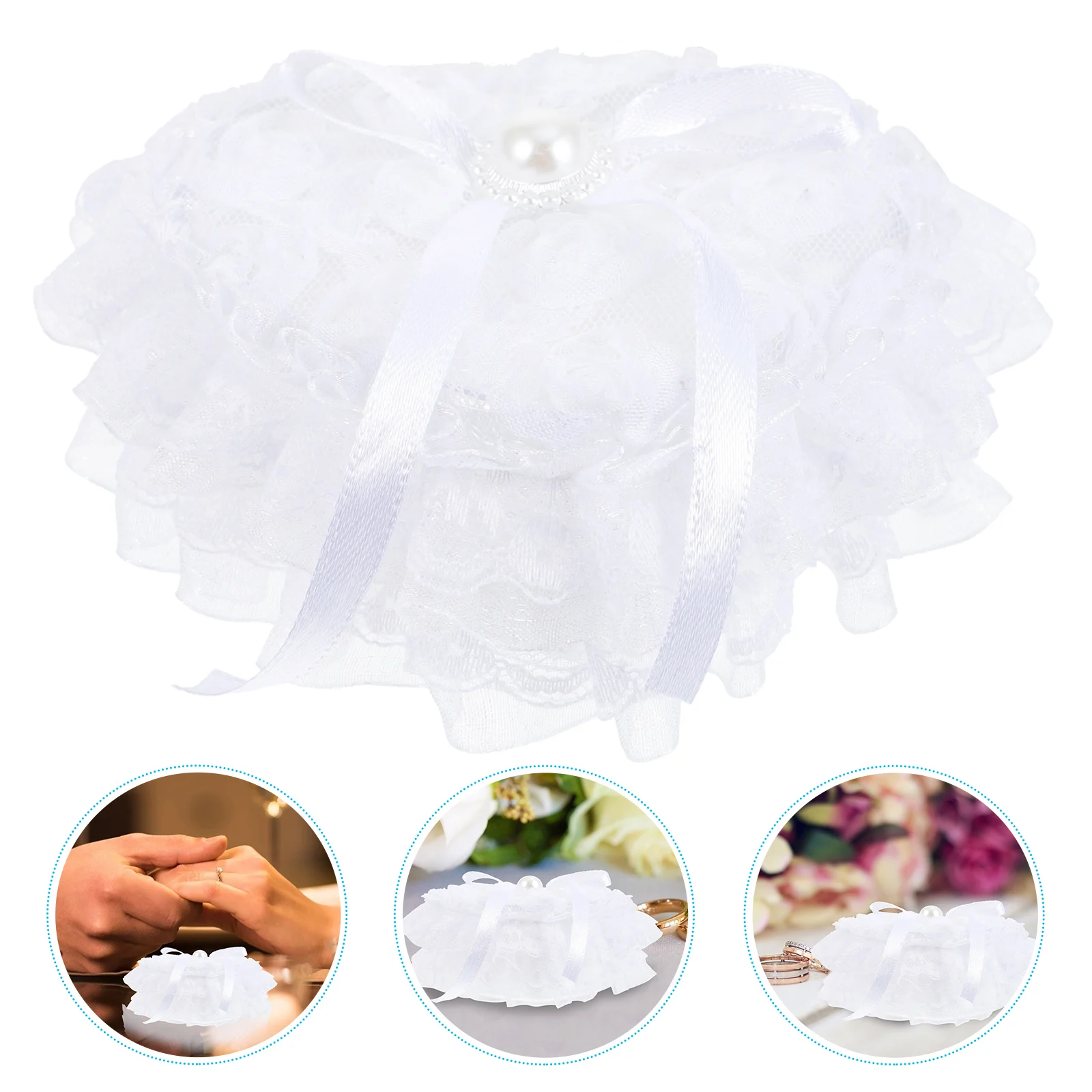 

Beautiful Heart Shaped Wedding Ring Bearer Pillow Holder Plastic Lace Design Romantic Ceremony Ring Box For Engagement