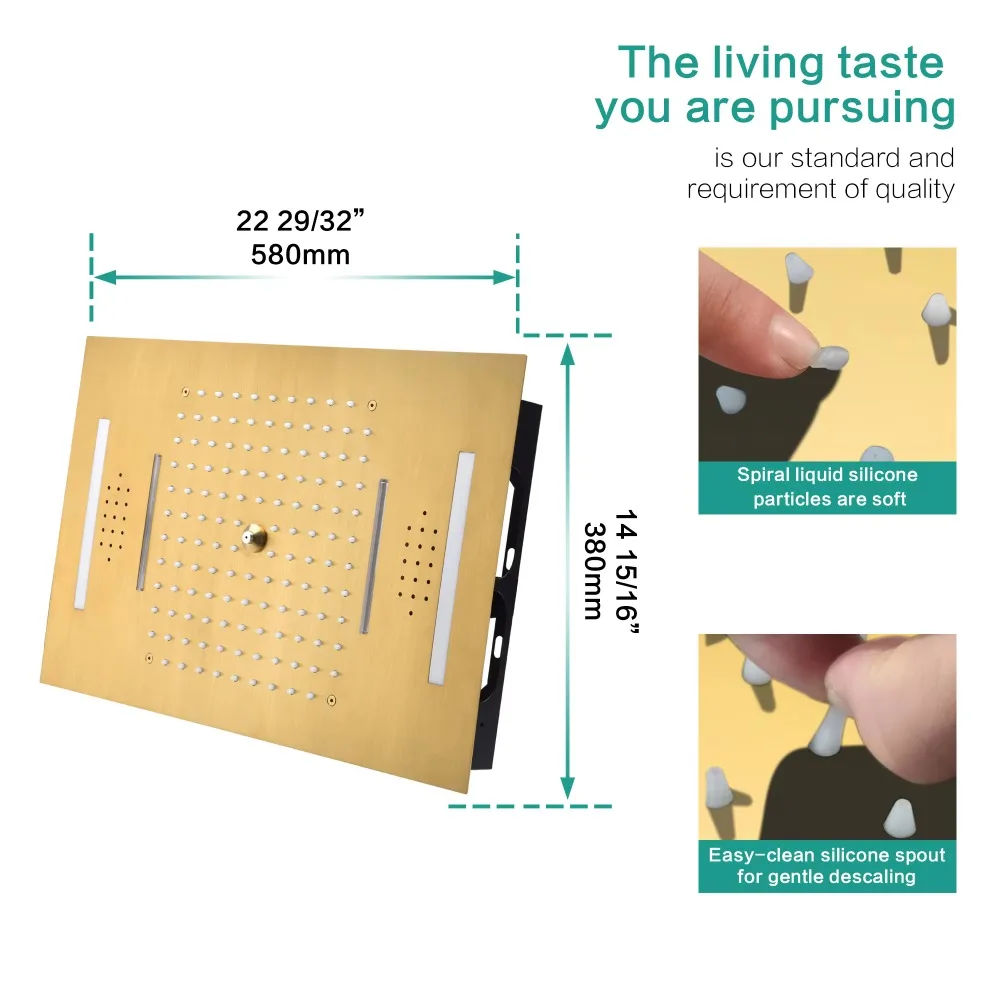 عمود دش بخاصية رش المياه على شكل شلال مع رشاش جانبي، نظام دش ثرموستاتي أسود مع إضاءة LED للحمام