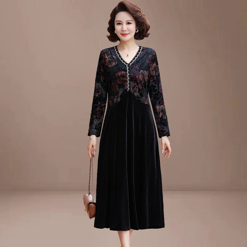 الخريف مزاجه أنيقة المرأة فستان بفتحة عنق على شكل v 2025 الذهب المخملية حجم كبير بأكمام طويلة فستان الشارع في الهواء الطلق مصمم #2