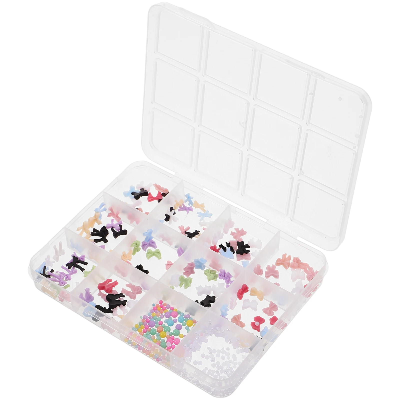

1 Box 3D Nail Charms Cute Bow Design Mixed Resin Nail Art Decorations for DIY Manicure 12-Compartment Portable Box