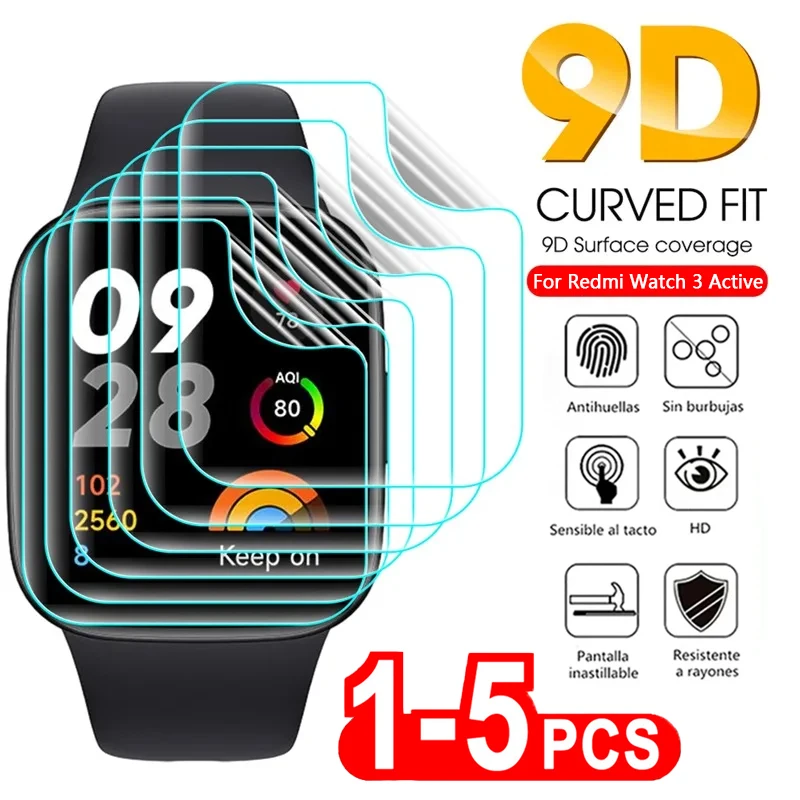 1-5pcs 9D Curved Soft Hydrogel Film For Redmi Watch 2 3 Lite Active Screen Protector Xiaomi Mi Watch Lite Color 2019 Poco Watch