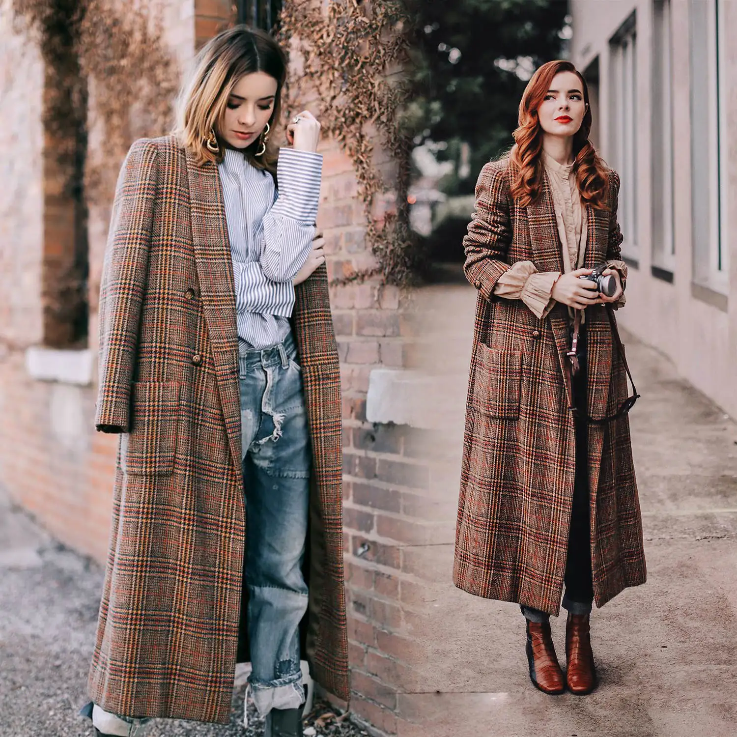 

Vintage Warm Jacket For Women Autumn Winte Plaid Thick Long Overcoat High Qulity Office Work Outdoor Customized Coat