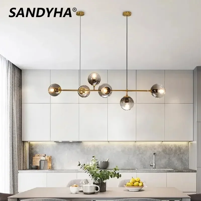 SANDYHA Modern Glass  Chandeliers for Living Ball Pendant Light  Home Kitchen Island HangingRoom Table Dining Lighting