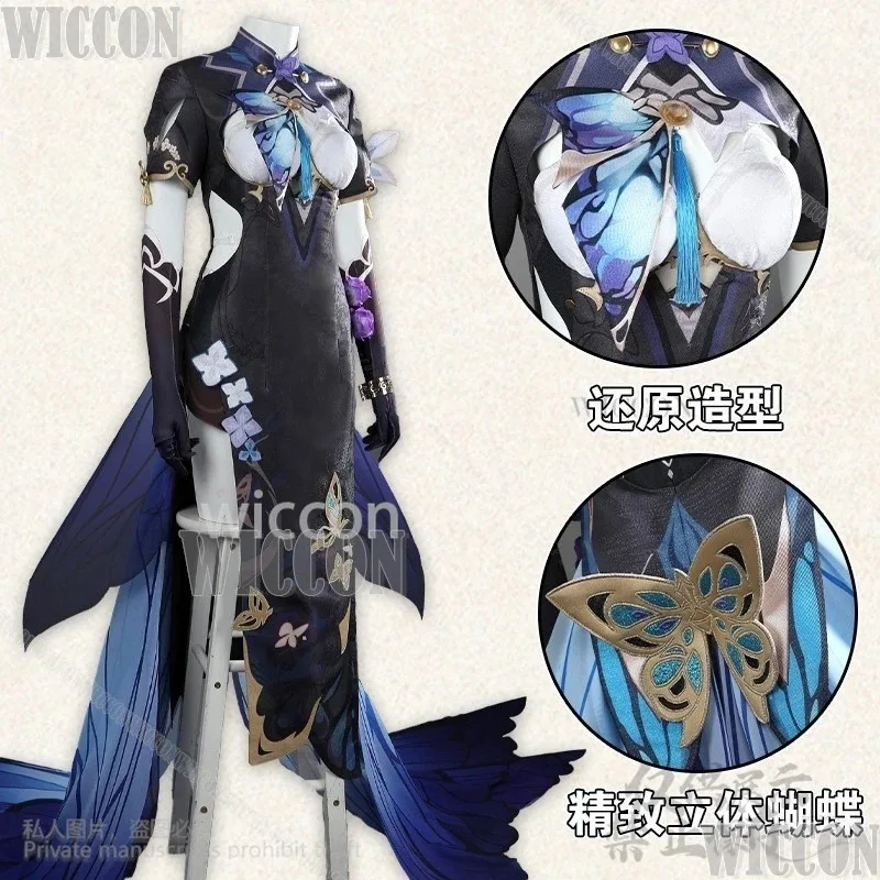 

asdh8@Game Honkai Impact 3 Cosplay Aponia Outfit Cheongsam Butterfly Pattern Chinese Styles Dress Elegance Lolita Dress Cos Cust