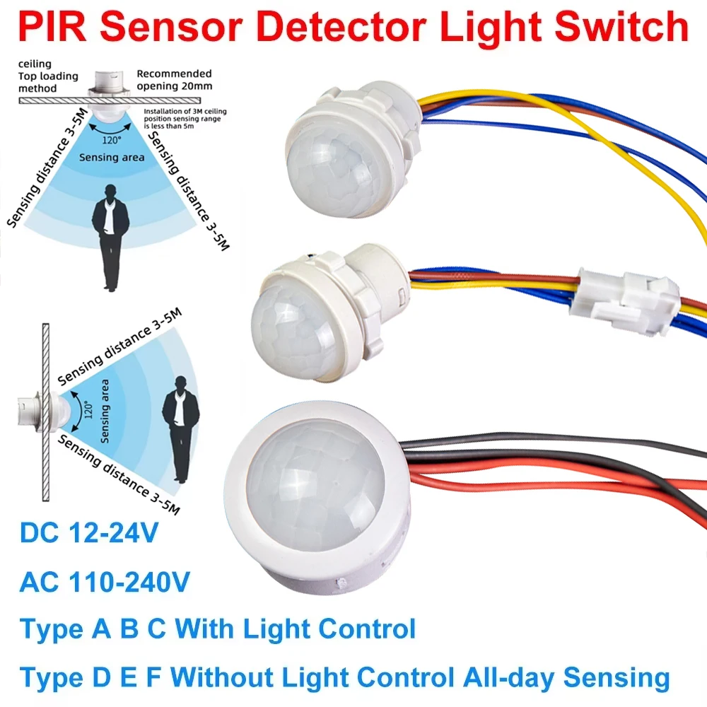 AC110-240V DC 12V-24V LED PIR No Adjustable Delay Human Body Infrared Detector IR Infrared Motion Sensor Light Switch For Home