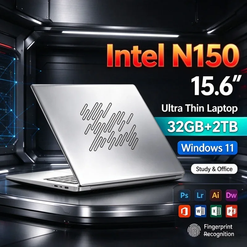2026 New 15.6'' Inch Gaming Notebook Intel N150 32GB RAM Optional 1TB/2TB SSD FHD Windows 11 Laptop For Daily Home Study Office