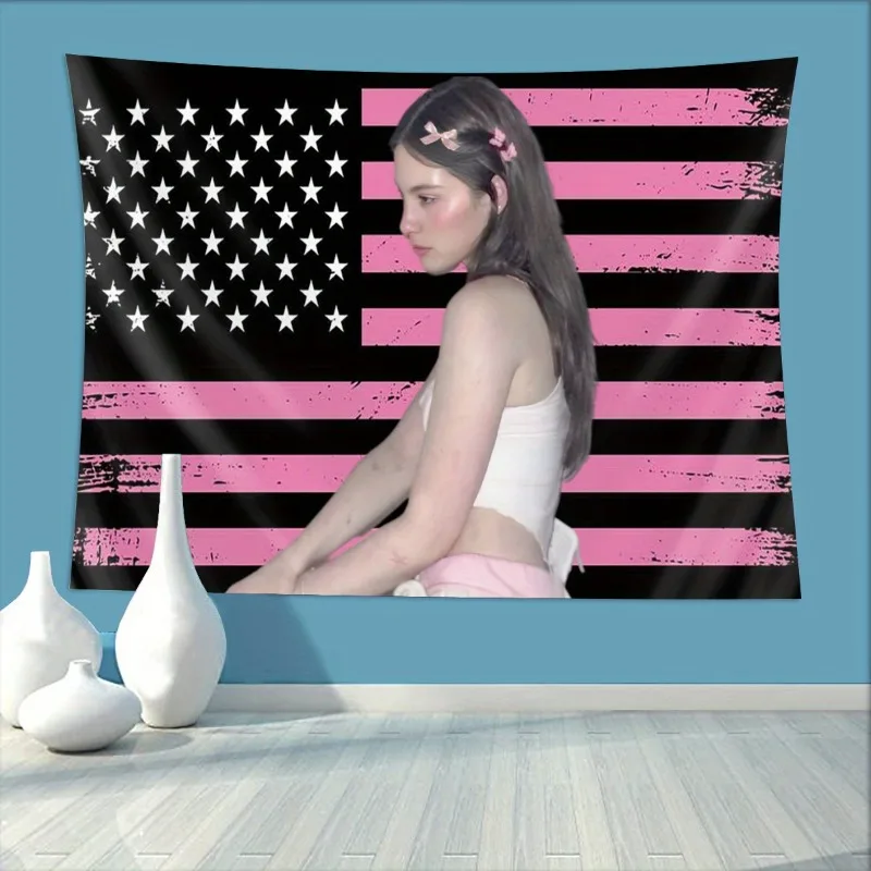 Pink Black American Flag 2D Print Vertical Tapestry Distressed Stars Stripes Wall Hanging Urban Home Decor