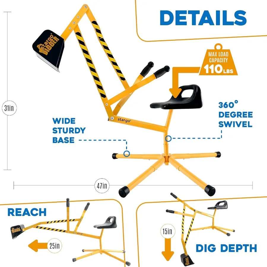 รถขุดทรายสำหรับเด็ก ของเล่นขุดทราย ของเล่นชายหาด ของเล่นทรายกลางแจ้งสำหรับเด็ก โครงเหล็กแข็งแรง หมุนได้ 360 องศา เล่นบทบาทสมมติ ทราย
