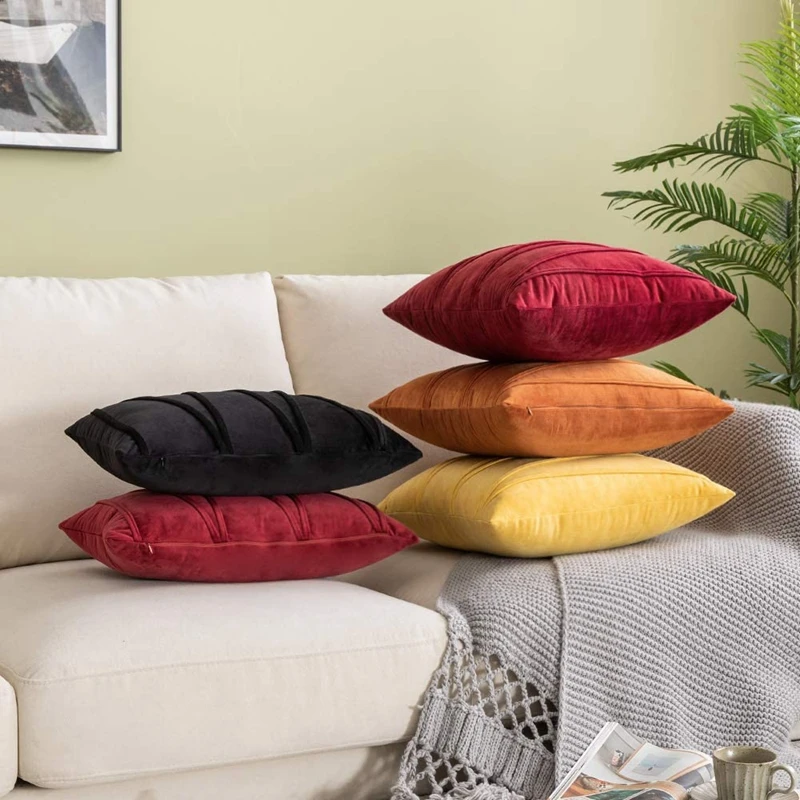2PCS 30X50CM Black Red Stripe Velvet Throw Pillow Cover Boho Farmhouse Orange Cushion Cover Modern Throw Square Cozy Pillowcase