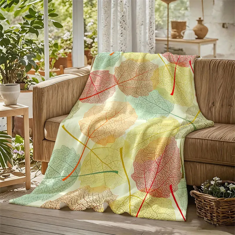 Autumn Leaf Vein Print Flannel Blanket Warm Soft Halloween Christmas Decorative Couch Warm Cozy All-Season Gift