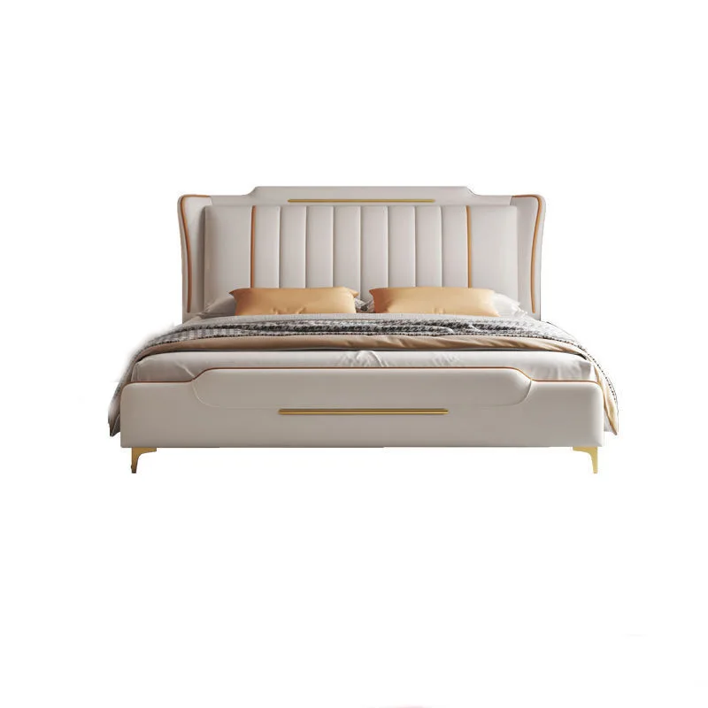 

Italian light luxury premium, master bedroom double bed, minimalist high-end atmosphere modern leather art bed