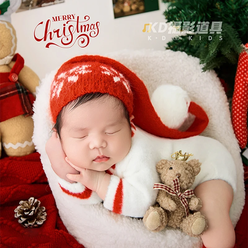 عيد الميلاد الوليد التصوير الزي الزنجبيل رجل محبوك رومبير سانتا بوم بوم قبعة الجوارب الطفل عيد الميلاد صور تبادل لاطلاق النار الدعائم