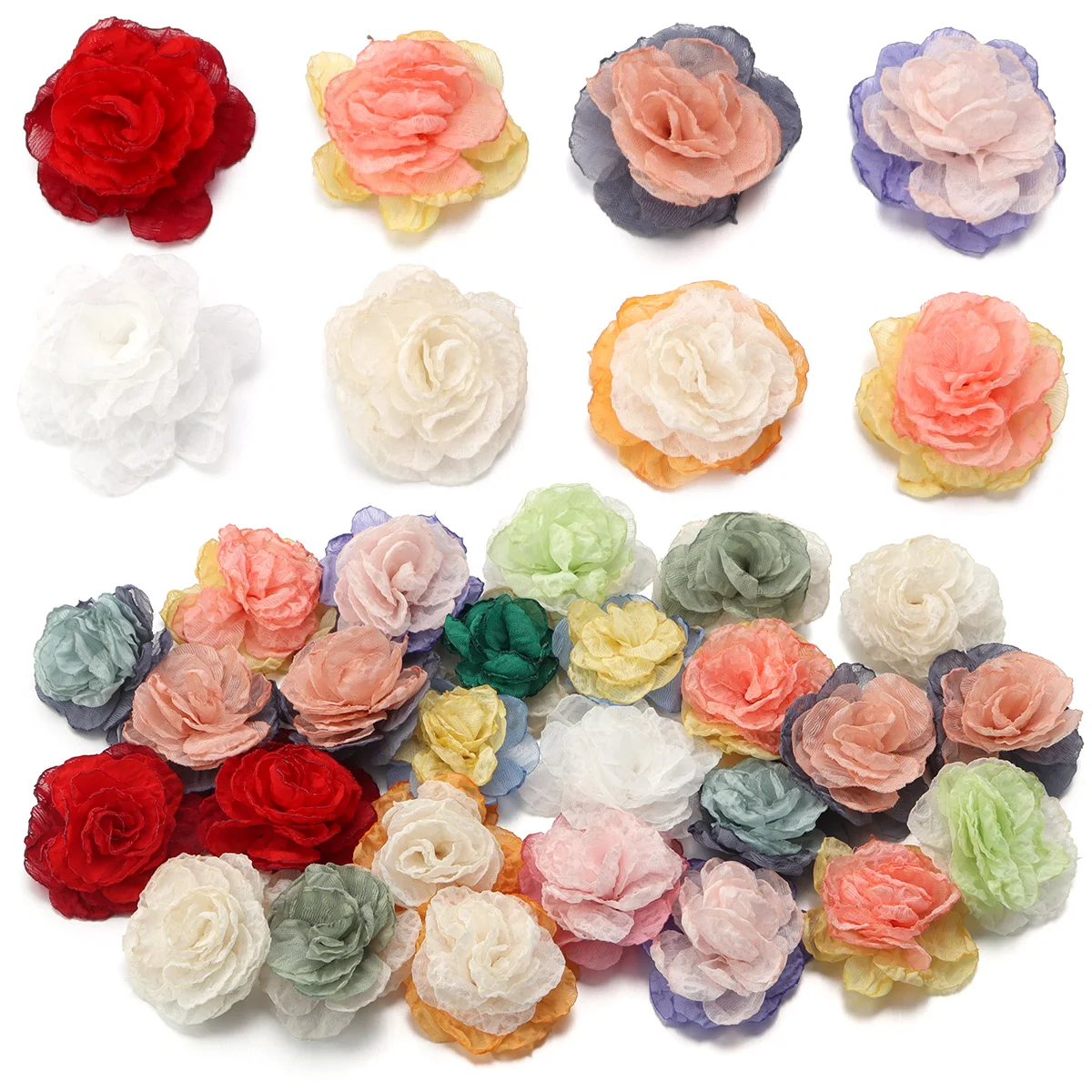 5Pcs/Lot 4cm Burned Edge Chiffon Fabric Flowers Double Color Artificial Flower For DIY Sewing Crafts Headwear Clothing Accesso