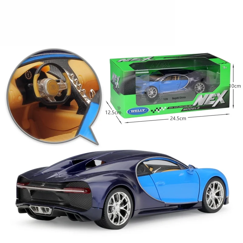 WELLY 1:24 Bugatti Chiron, Modelo de Coche de Aleación de Simulación, Colección en Miniatura, Decoración para el Hogar, Adorno de Coche, Juguete, Regalo