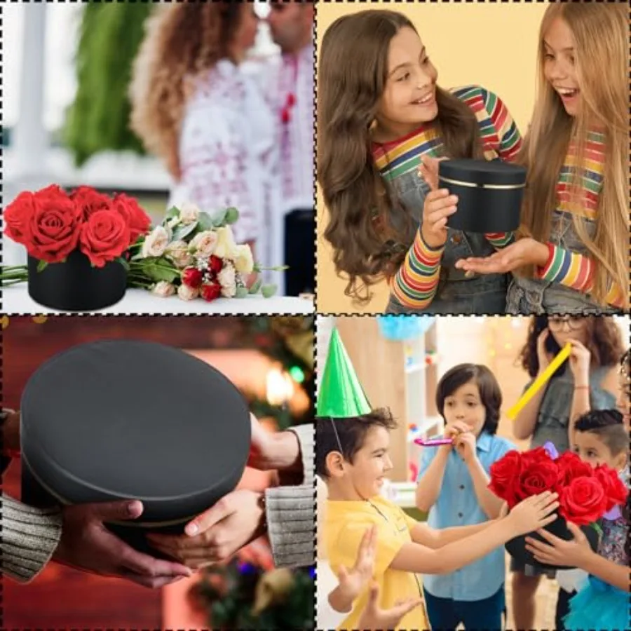 8 Pack Christmas Round Nesting Gift Black Boxes with Lids for Presents Assorted Sizes Gift Wrap Boxes for Christmas Arrangement