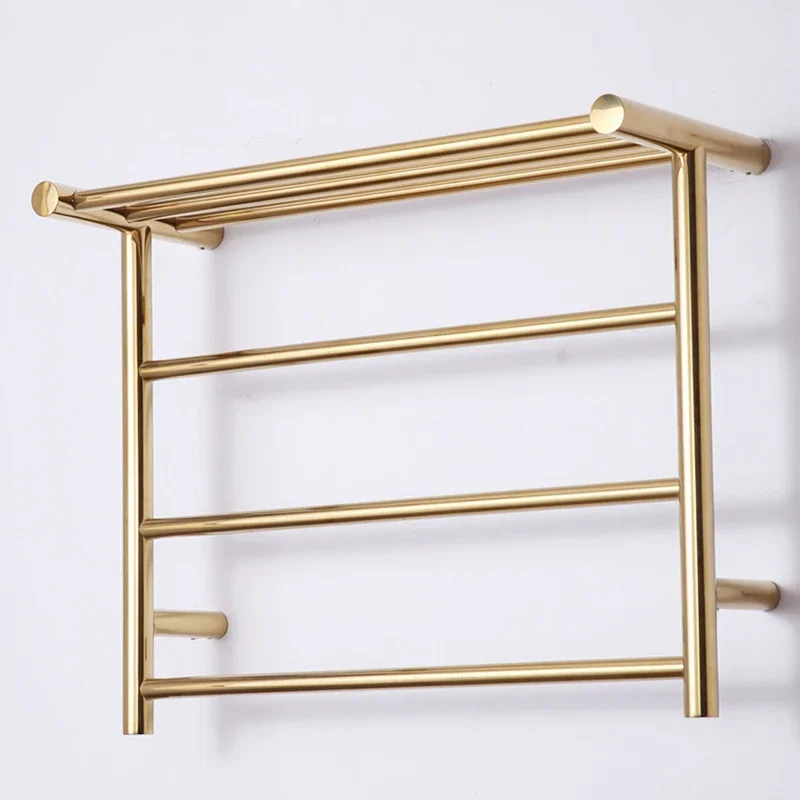 

304 Stainless Steel Electric Heating Towel Drying Rack Bathroom Toilet Titanium Gold Towel Warmer Shelf Wall Mounted 48*61*23CM