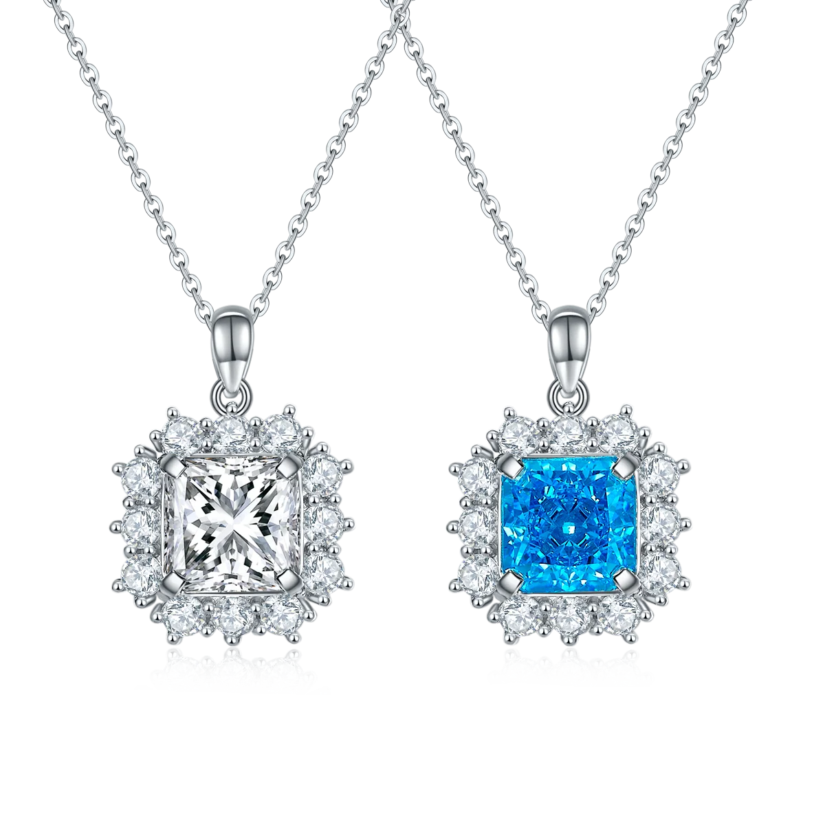 

P220622038 S925 Silver Plated 18K White Gold Asscher Moissanite Necklace 9*9mm/4.0CT