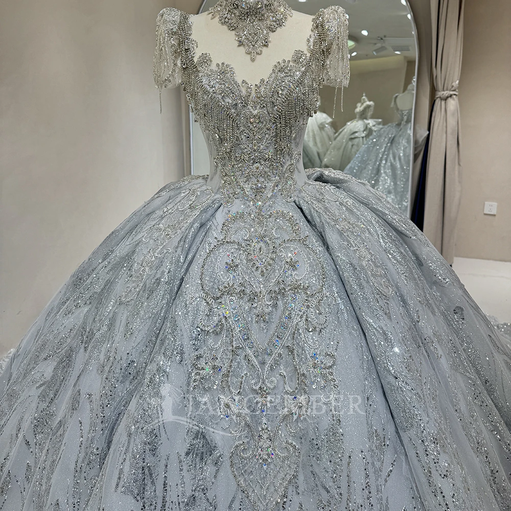 ヴィンテージウェディングドレス スパンコール ブライダルボールガウン Oネック 半袖 カスタマイズされたプリンセス花嫁ドレス Vestidos De Novia