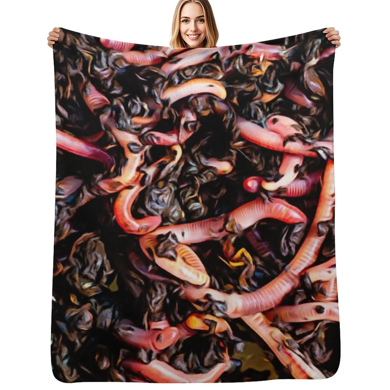 Plump Pink Earthworms in Garden Soil Throw Blanket cosplay anime Cute for sofa blankets and throws Sofa Custom Blankets
