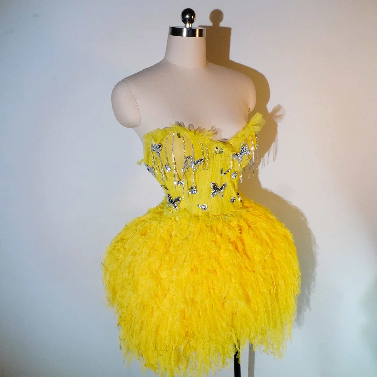 Fashioncustom yellow Dress Mesh Sexy Dance Skirt Sets Dance Birthday Party Club Performance Stage Bar Singer Drag Queen Costumes