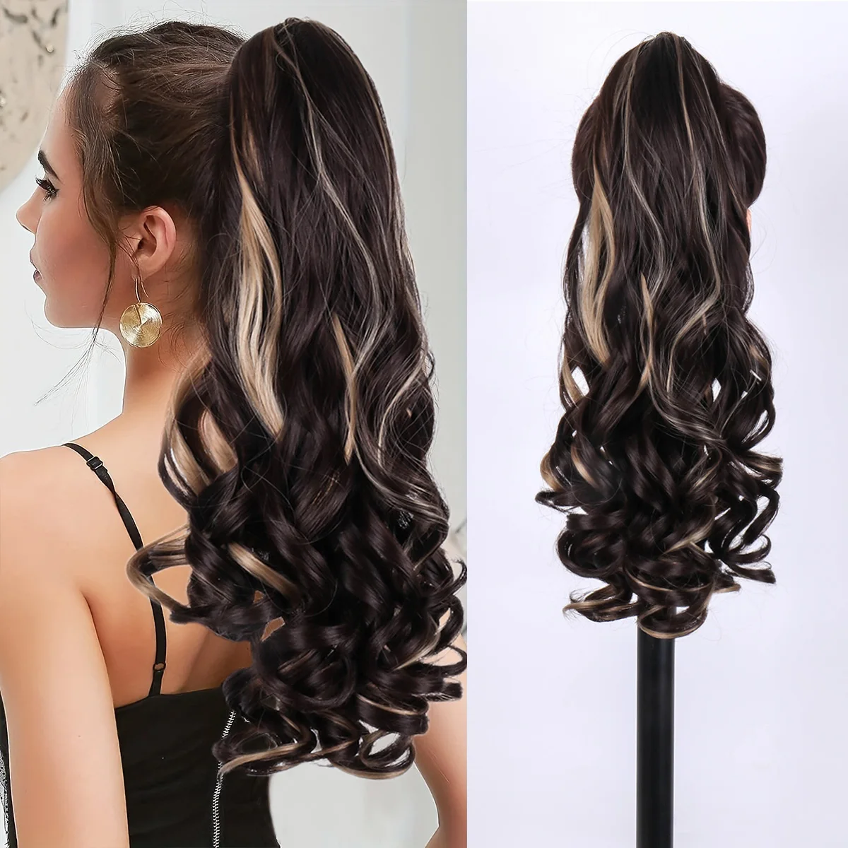 Heat Resistant Fiber Long Curly Wavy Clip in Ponytail Hairpiece multicolour 20Inch Full Machine Made Top Quality Young Female Ha