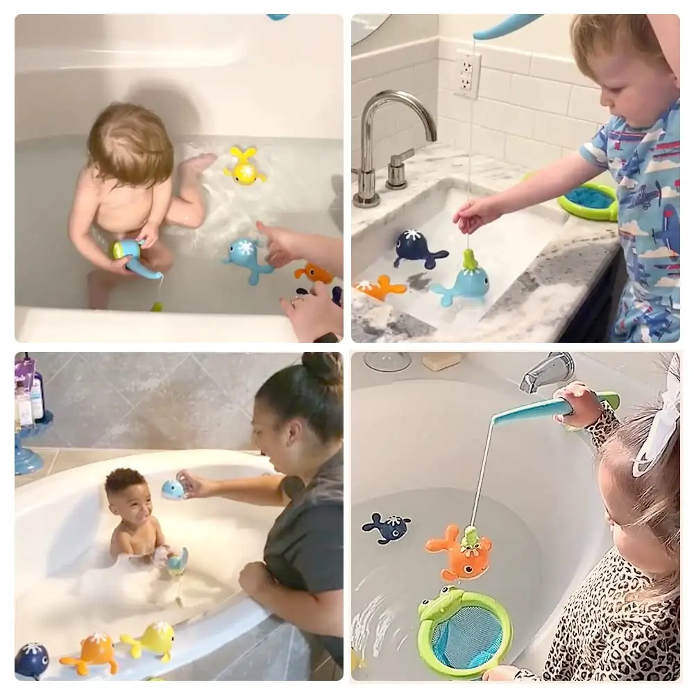 Magnet Baby Bad Angeln Spielzeug Wind-up Schwimmen Wale Badewanne Spielzeug Angeln Spiel Wasser Badewanne Spielzeug Set mit Angeln pol Net für Kinder