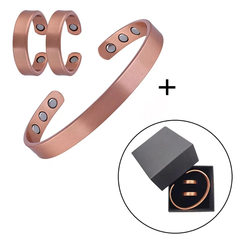 Simple Jewelry Set Bronze Bracelet Ring Cuff Zinc Alloy Magnetic Bracelet for Men and Women Couple Set