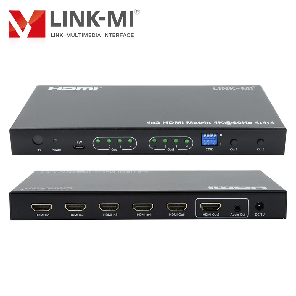 4x2 HDMI2.0 Matrix Support 4K@60hz YUV4:4:4, 18Gbps,HDCP2.2 UHD 4 IN 2 OUT Matrix Switch with Audio HDMI Matrix 4x2