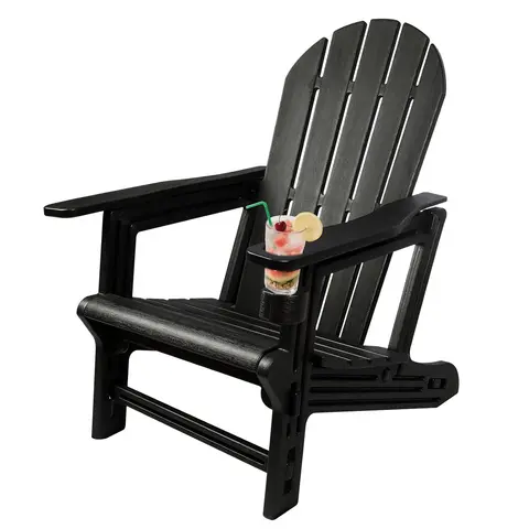 Plastic Beach Lounge Chair Fixed Design Detachable Durable with Cup Holder Black for Outdoor Garden Relaxation-Unfoldable/Study